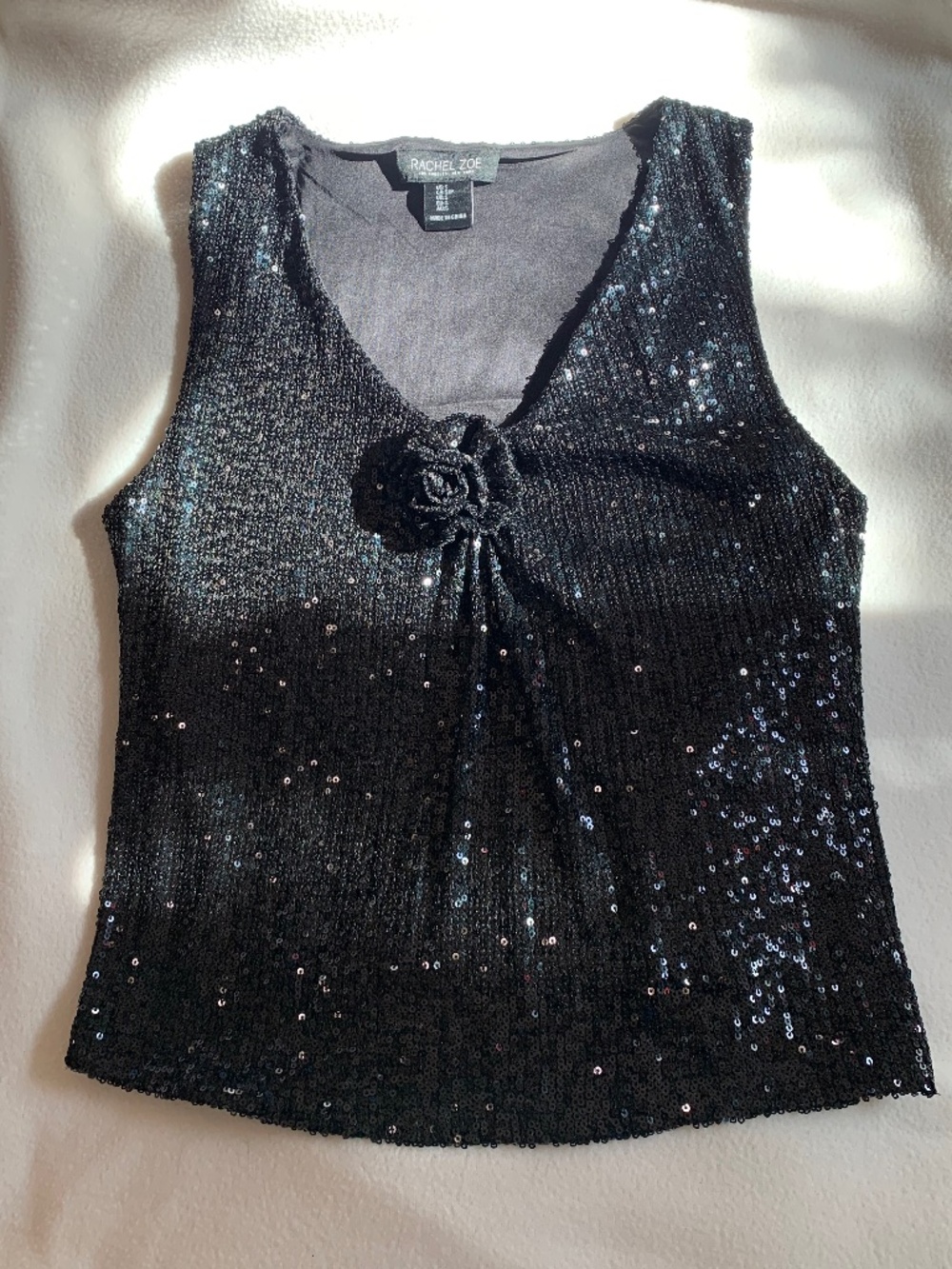Rachel Zoe Black Sequin Flower Detail Top